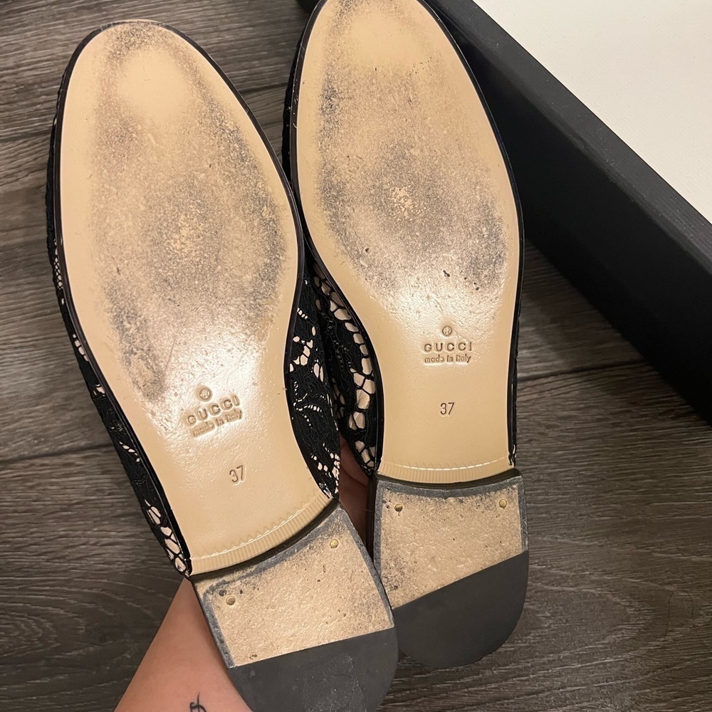 Gucci Princetown Black/Nude Leather and Lace Horsebit Flat Loafer Mules - 37 - Picture 6 of 8